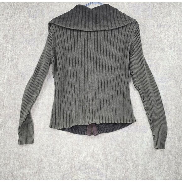 DKNY Jeans Womens XL Gray Full Zip Knit Sweater With Collar Ramie & Cotton Blend - Picture 2 of 6